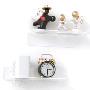 12 Inch Acrylic Floating Shelves, No Drill Adhesive Wall Shelf Set Of 2 With C