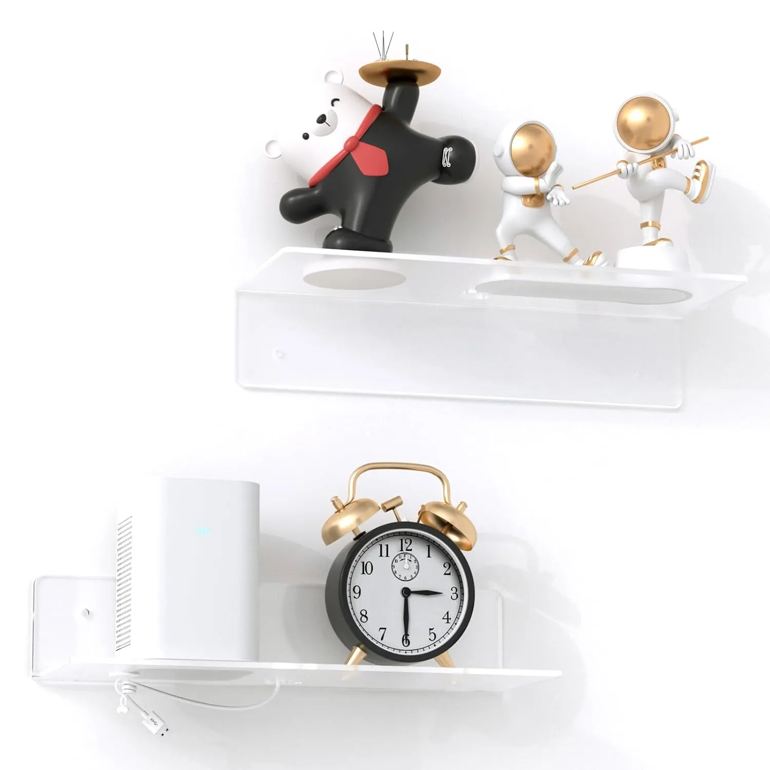 12 Inch Acrylic Floating Shelves, No Drill Adhesive Wall Shelf Set Of 2 With C