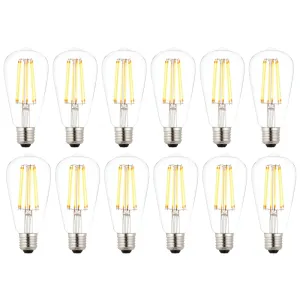 12 X E27 LED 6w Filament Clear Pear Shaped Dimmable Light Bulb