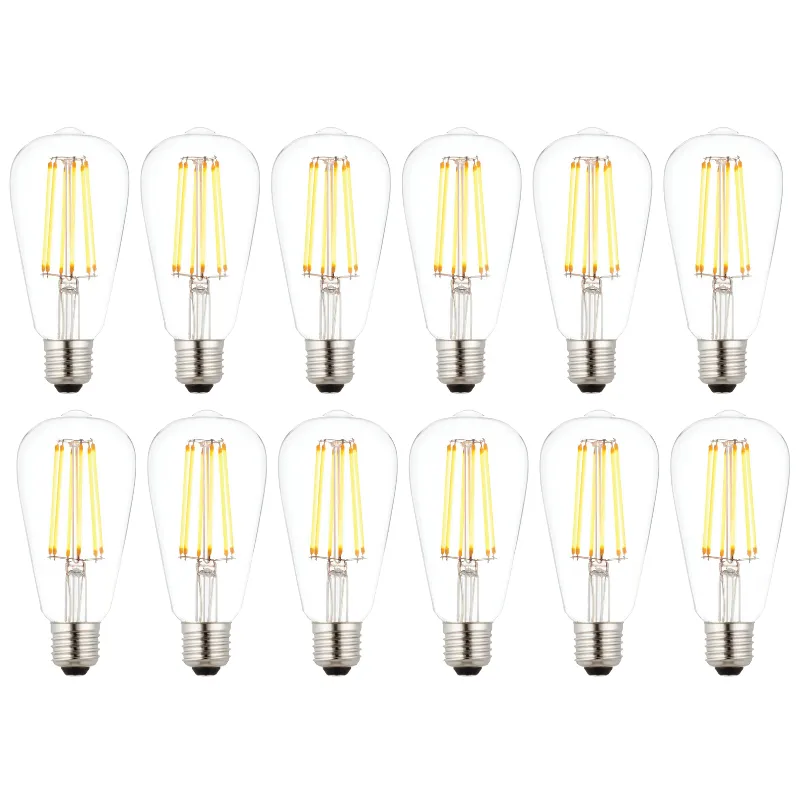 12 X E27 LED 6w Filament Clear Pear Shaped Dimmable Light Bulb