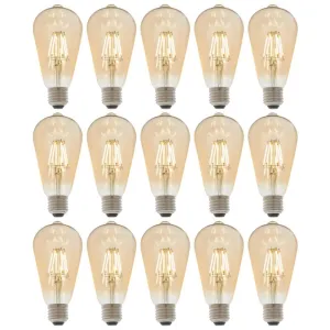 15 X E27 LED Filament Amber Pear Shaped Dimmable 6w Light Bulb