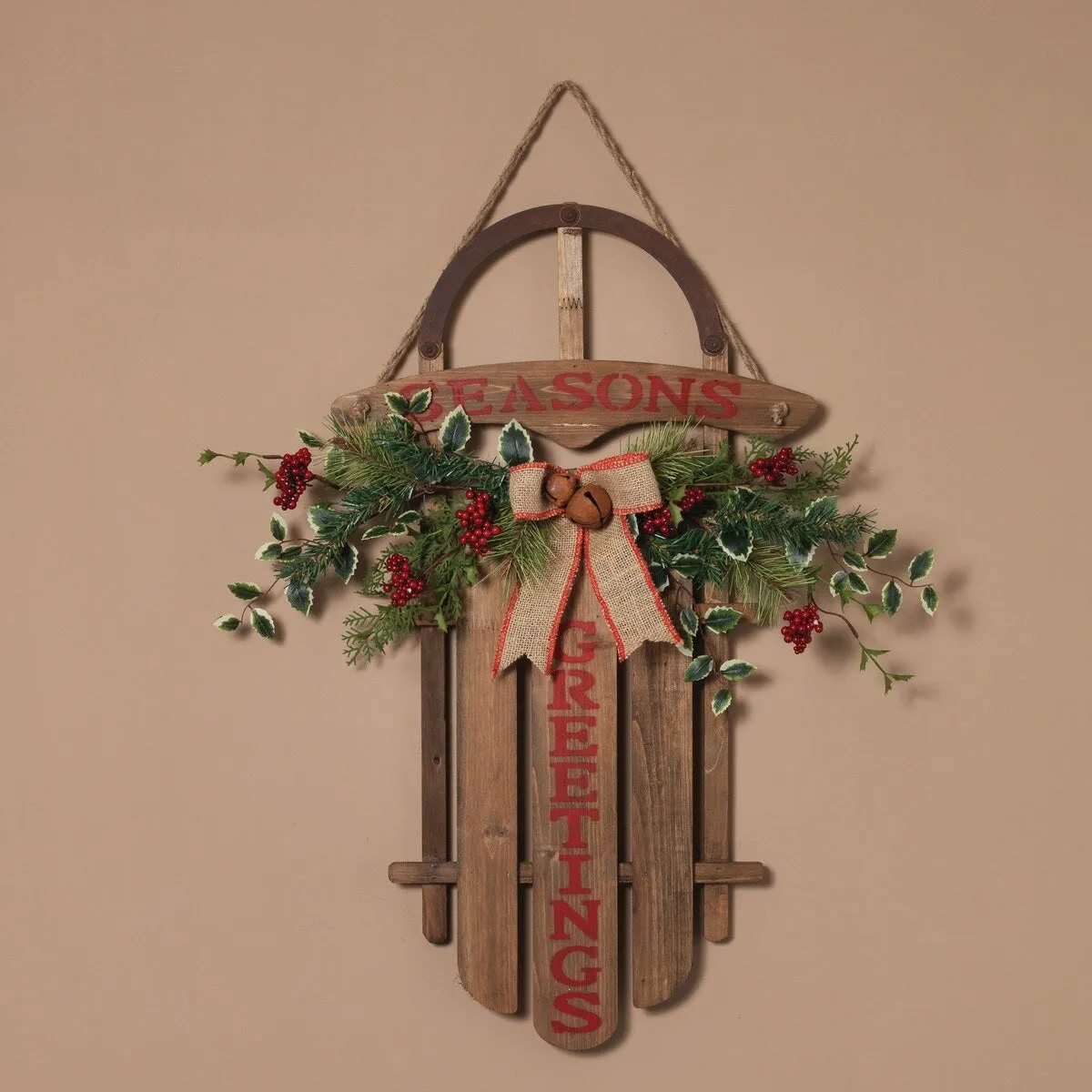 27" Rustic Wooden Hanging Sled Decoration