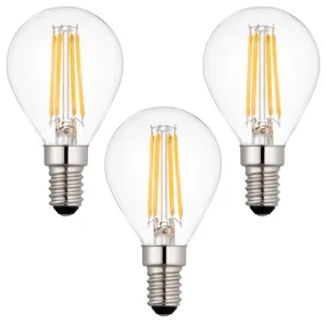 3 x E14 LED Filament Bulbs Dimmable 4W (40W Equivalent)