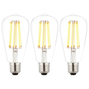 3 X E27 LED 6w Filament Clear Pear Shaped Dimmable Light Bulb