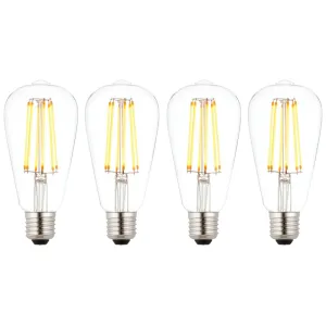 4 X E27 LED 6w Filament Clear Pear Shaped Dimmable Light Bulb