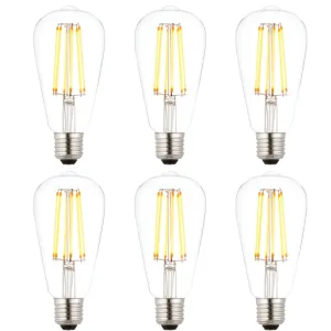 6 X E27 LED 6w Filament Clear Pear Shaped Dimmable Light Bulb