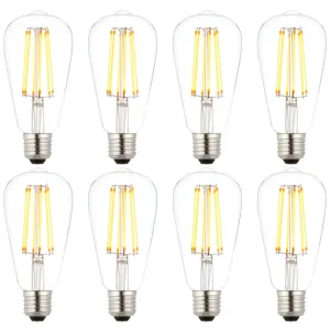 8 X E27 LED 6w Filament Clear Pear Shaped Dimmable Light Bulb
