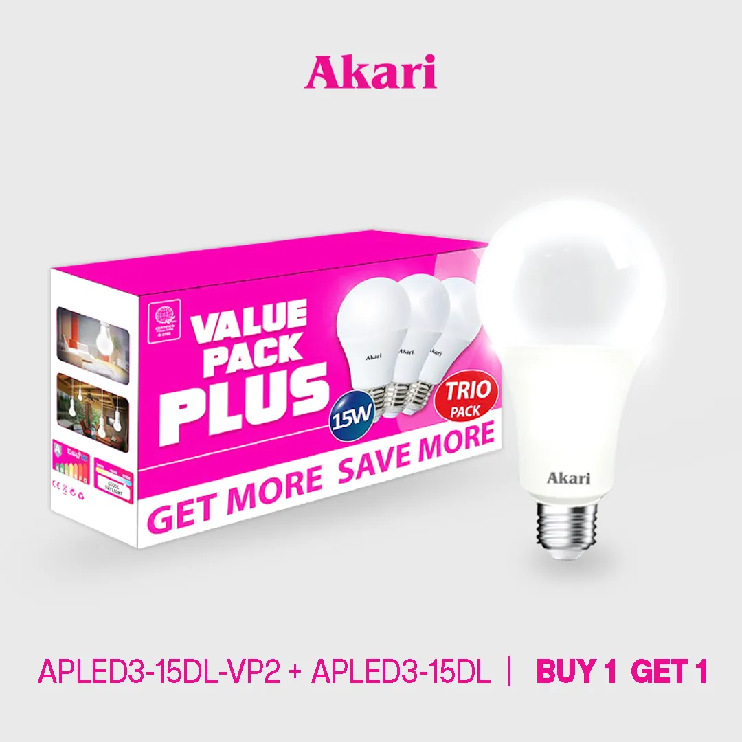 Akari B1G1:  LED Premiere Bulb 15Watts Value Pack - Daylight   FREE APLED3-15DL