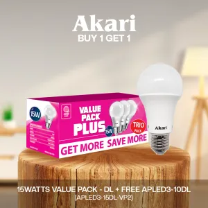 Akari B1G1:  LED Premiere Bulb 15Watts Value Pack - Daylight   FREE APLED3-15DL