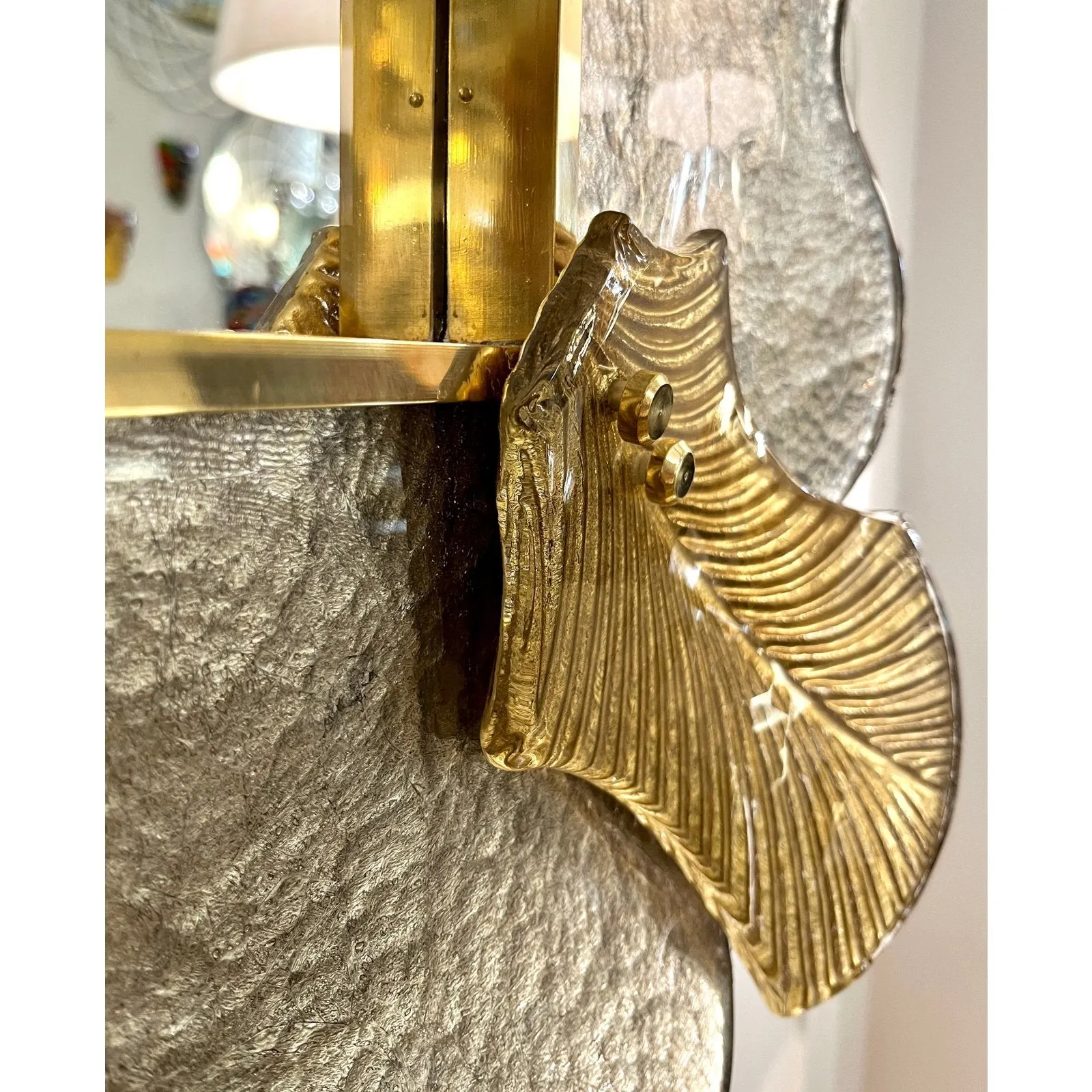 Bespoke Italian Art Deco Style Curved Leaf Gold Silver Murano Glass Brass Mirror