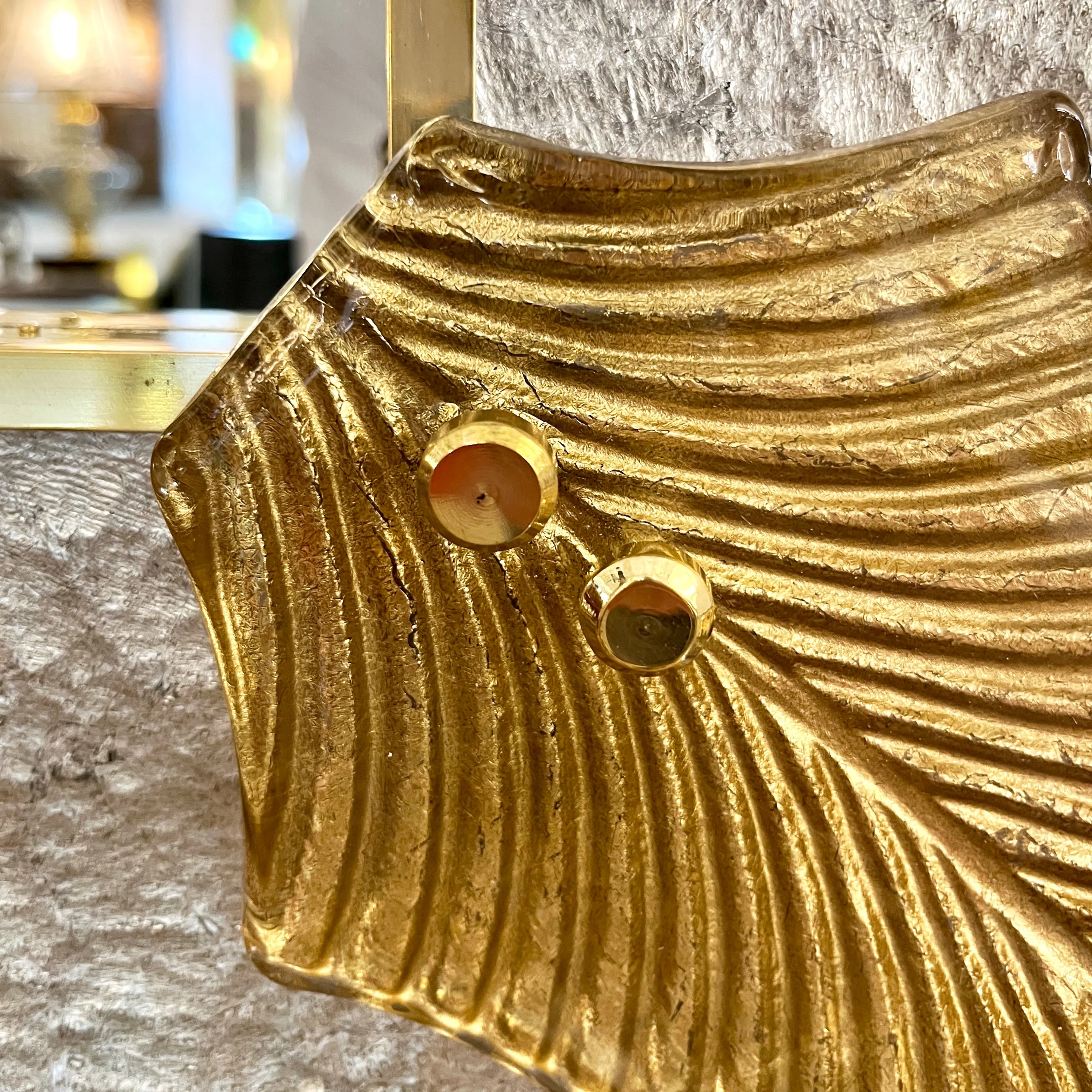 Bespoke Italian Art Deco Style Curved Leaf Gold Silver Murano Glass Brass Mirror