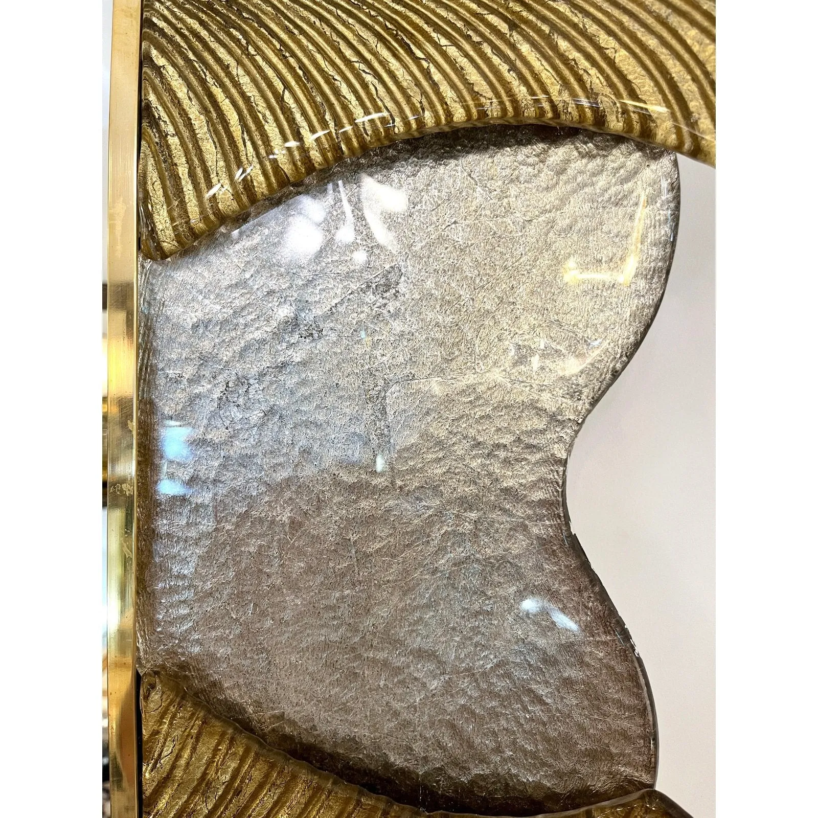 Bespoke Italian Art Deco Style Curved Leaf Gold Silver Murano Glass Brass Mirror