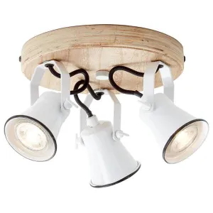 Brilliant 3 Light 15W Seed Round Spotlight - White & Light Wood | 82234/05