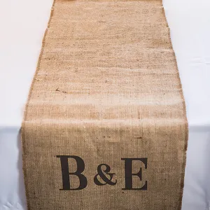 Burlap Table Runner With Equestrian Monogram (90" / 2.3m long) Black