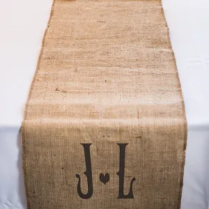 Burlap Table Runner With Vineyard Monogram (90" / 2.3m long) Black