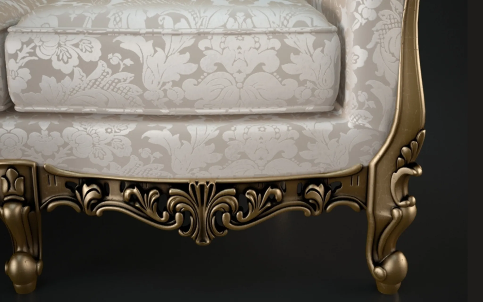 Carved 6 Seater Teak Wood Sofa Set With Centre Table In Antique Gold Finish