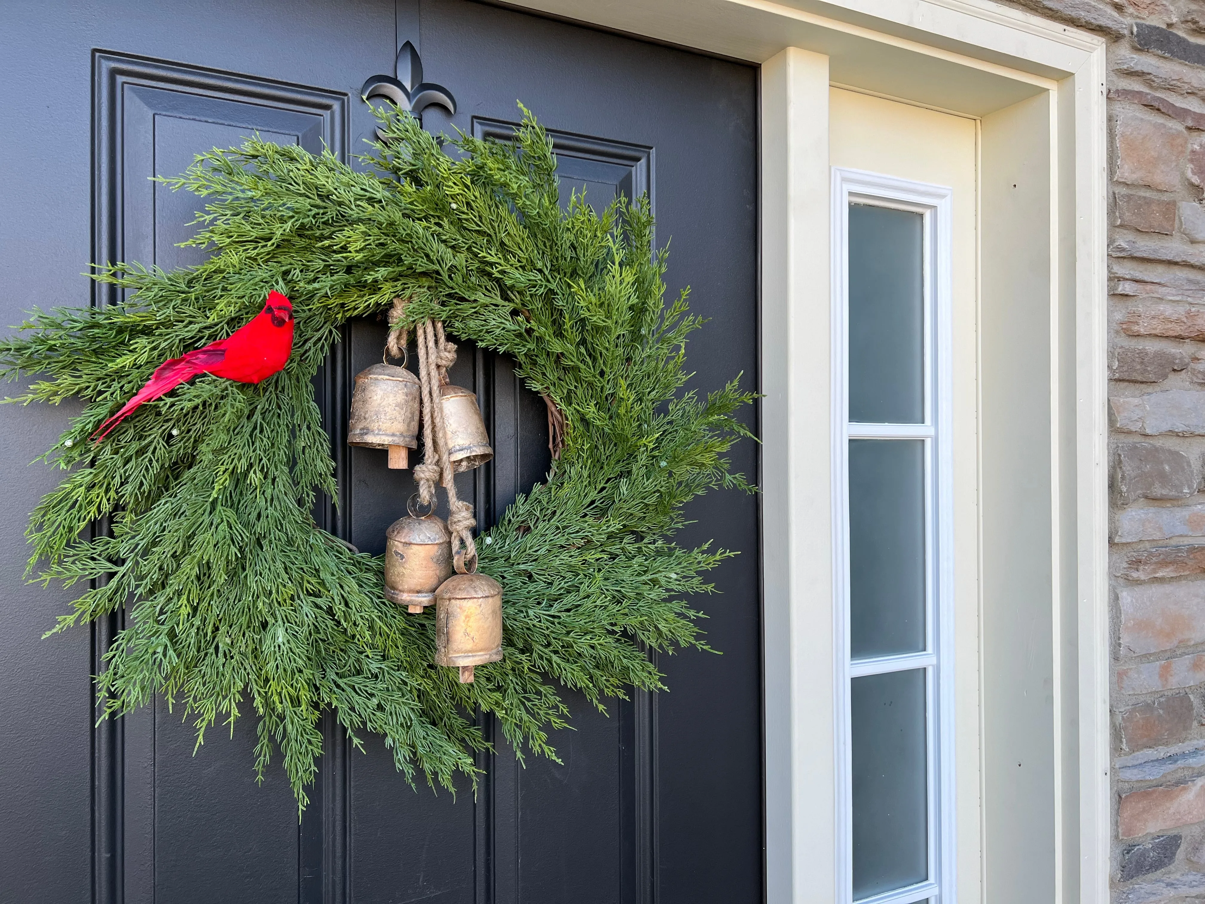 Cedar and Juniper Wreath with Decorative Gold Hanging Bells