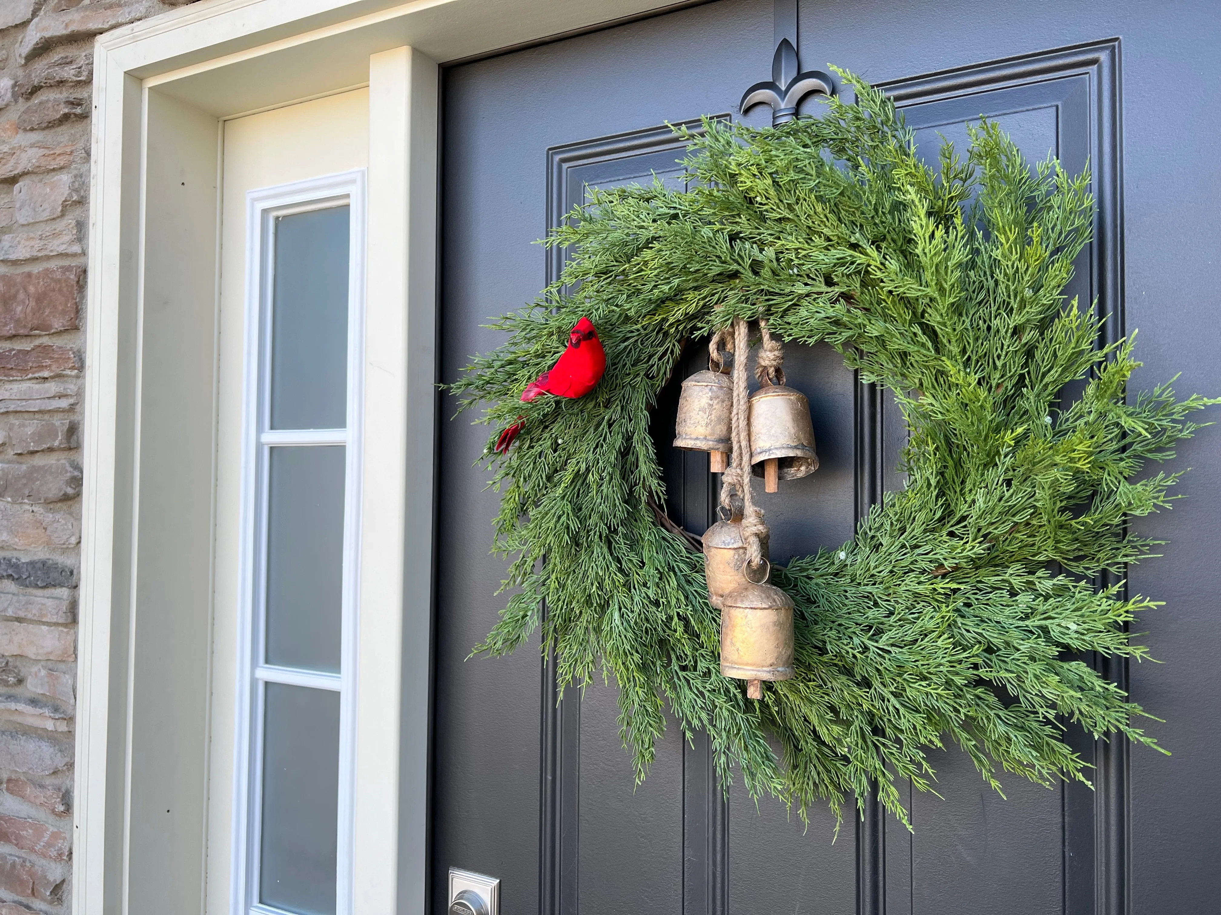 Cedar and Juniper Wreath with Decorative Gold Hanging Bells