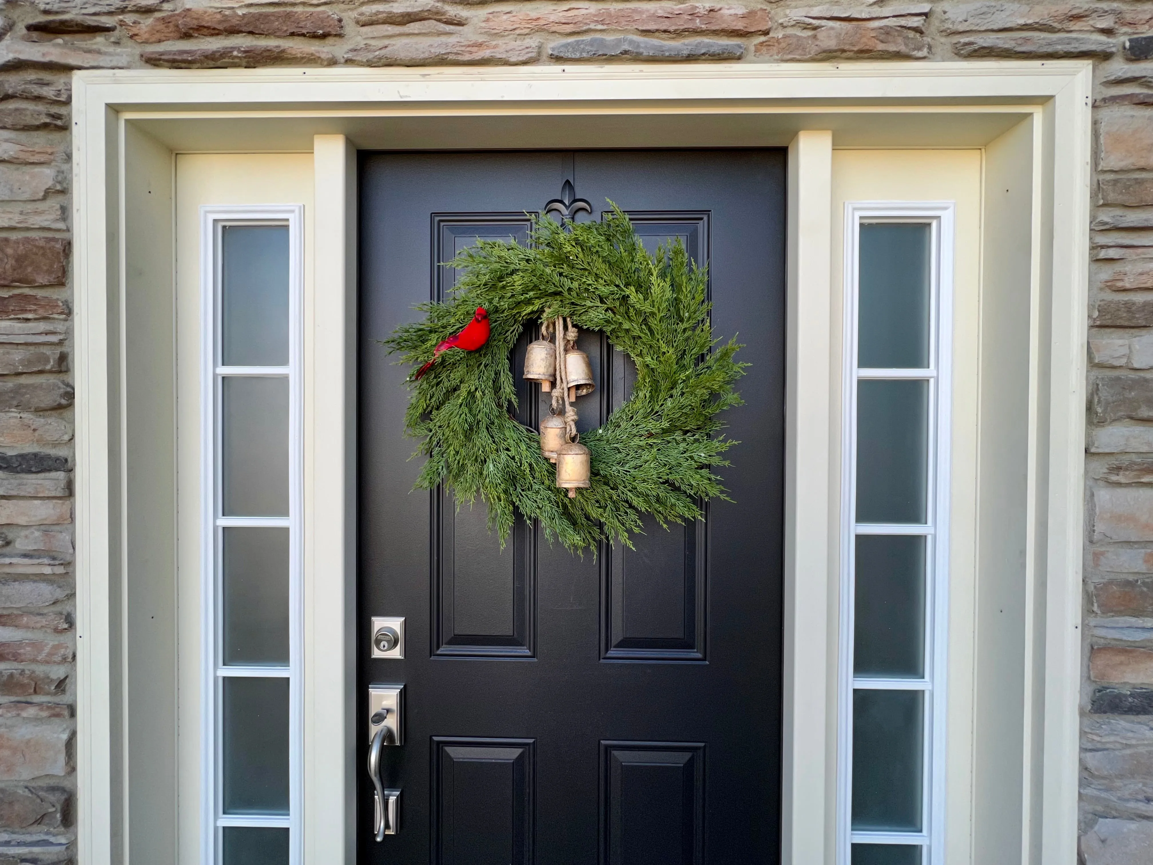 Cedar and Juniper Wreath with Decorative Gold Hanging Bells