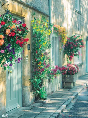 Charming Floral Spring Alleyway Backdrop