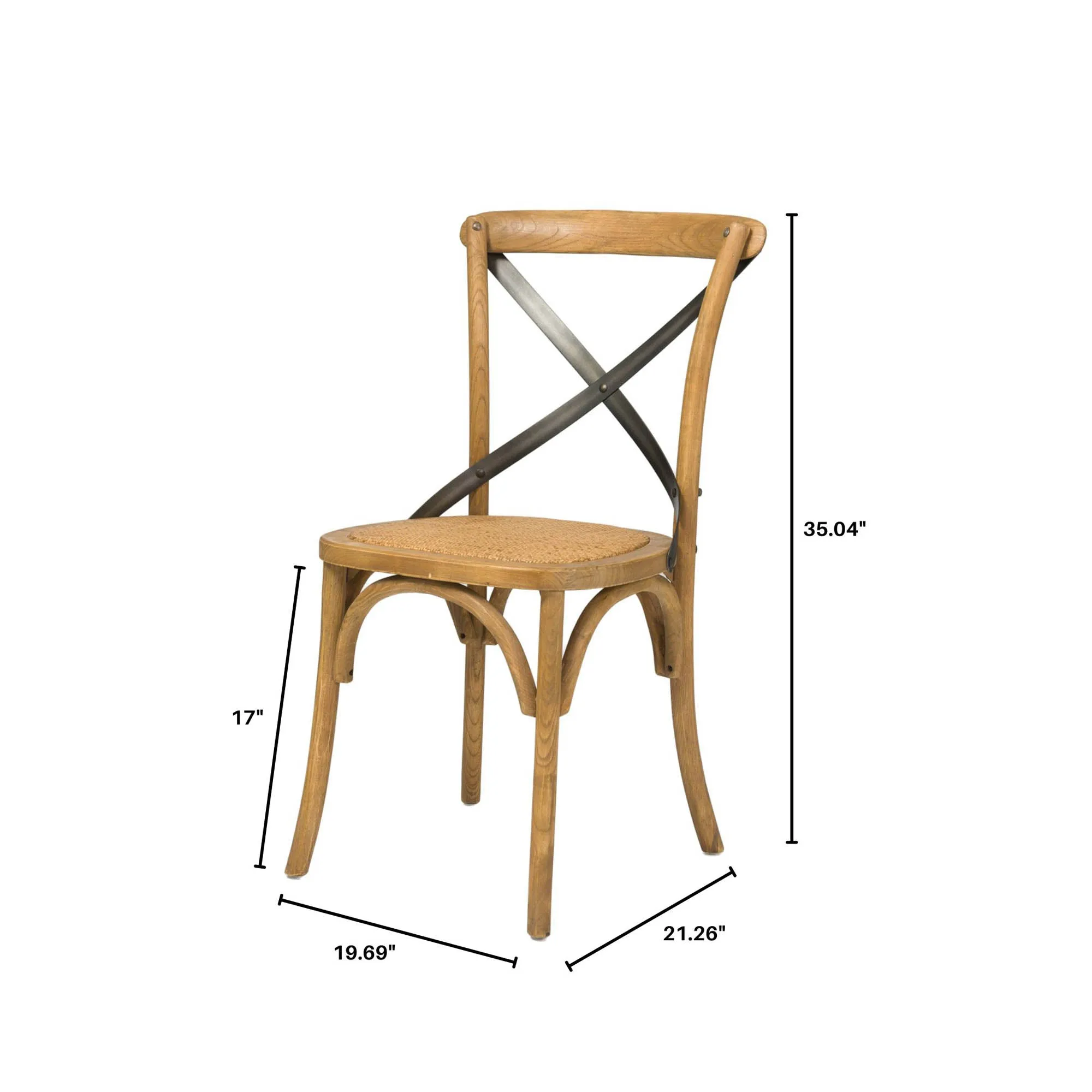 Cross Back Chair w/ Rattan Seat - Natural Rustic