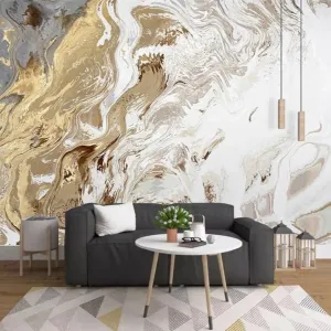 Custom Wallpaper Mural Abstract Golden Foil Landscape (㎡)