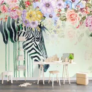 Custom Wallpaper Mural Beautiful Zebra Flowers (㎡)