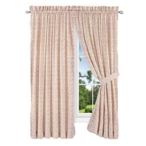 Ellis Curtain Davins 100 Percent High Quality 2-Piece Window Rod Pocket Panel Pair With 2 Tie Backs - 90x84" Clay