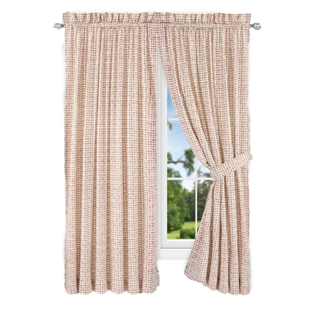 Ellis Curtain Davins 100 Percent High Quality 2-Piece Window Rod Pocket Panel Pair With 2 Tie Backs - 90x84" Clay