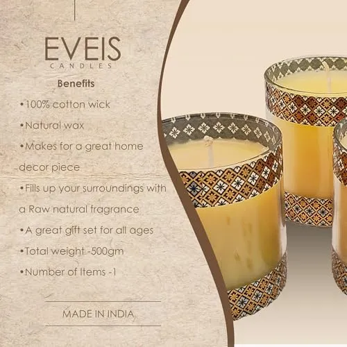 Eveis | Candles Pillar Pure Handmade Organic Naturally Scented 5 Hours Burn || Set of 3
