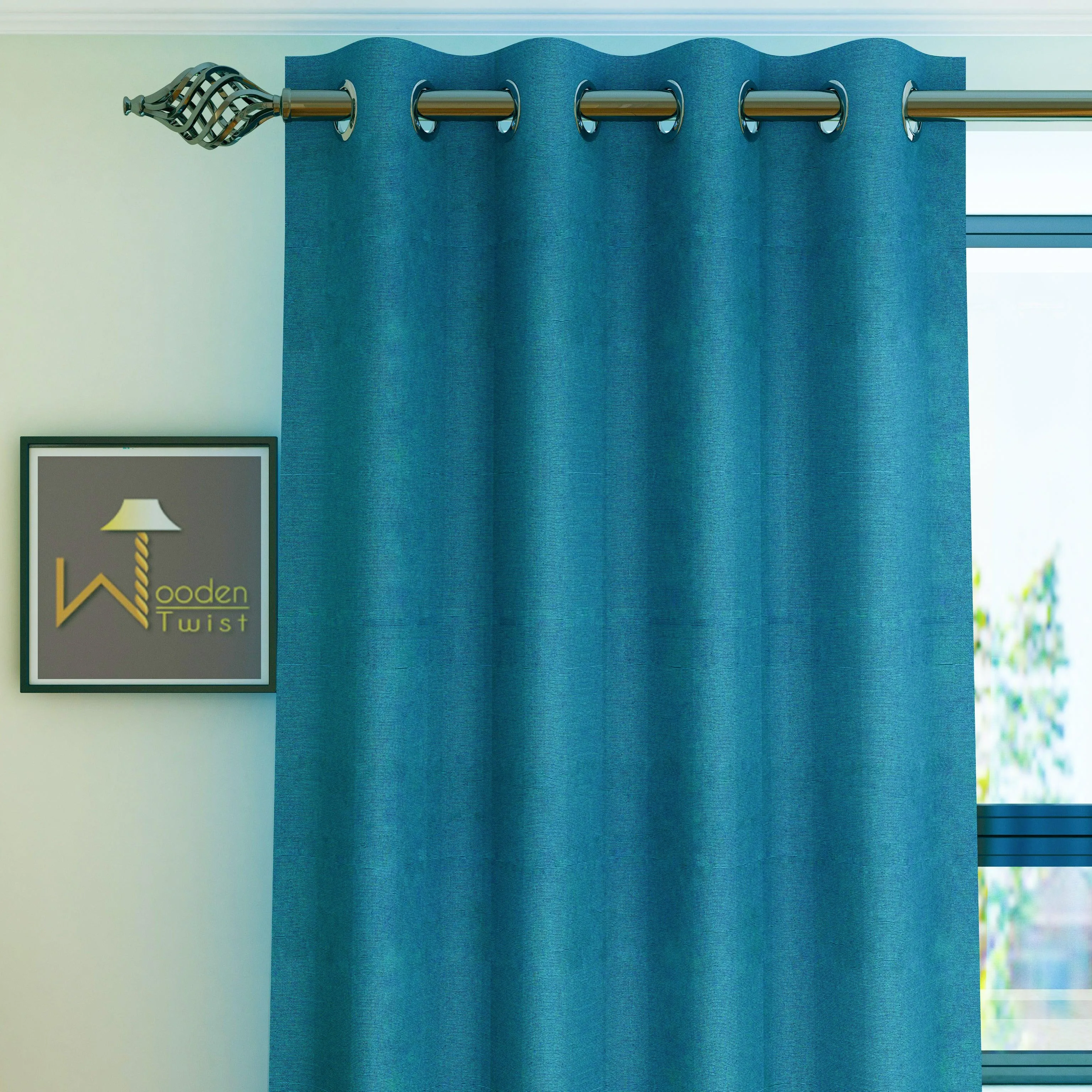 Fabrahome Light Filtering 4.5 Ft Jute Fabric Window Curtain ( Blue )