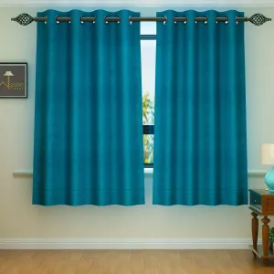Fabrahome Light Filtering 4.5 Ft Jute Fabric Window Curtain ( Blue )