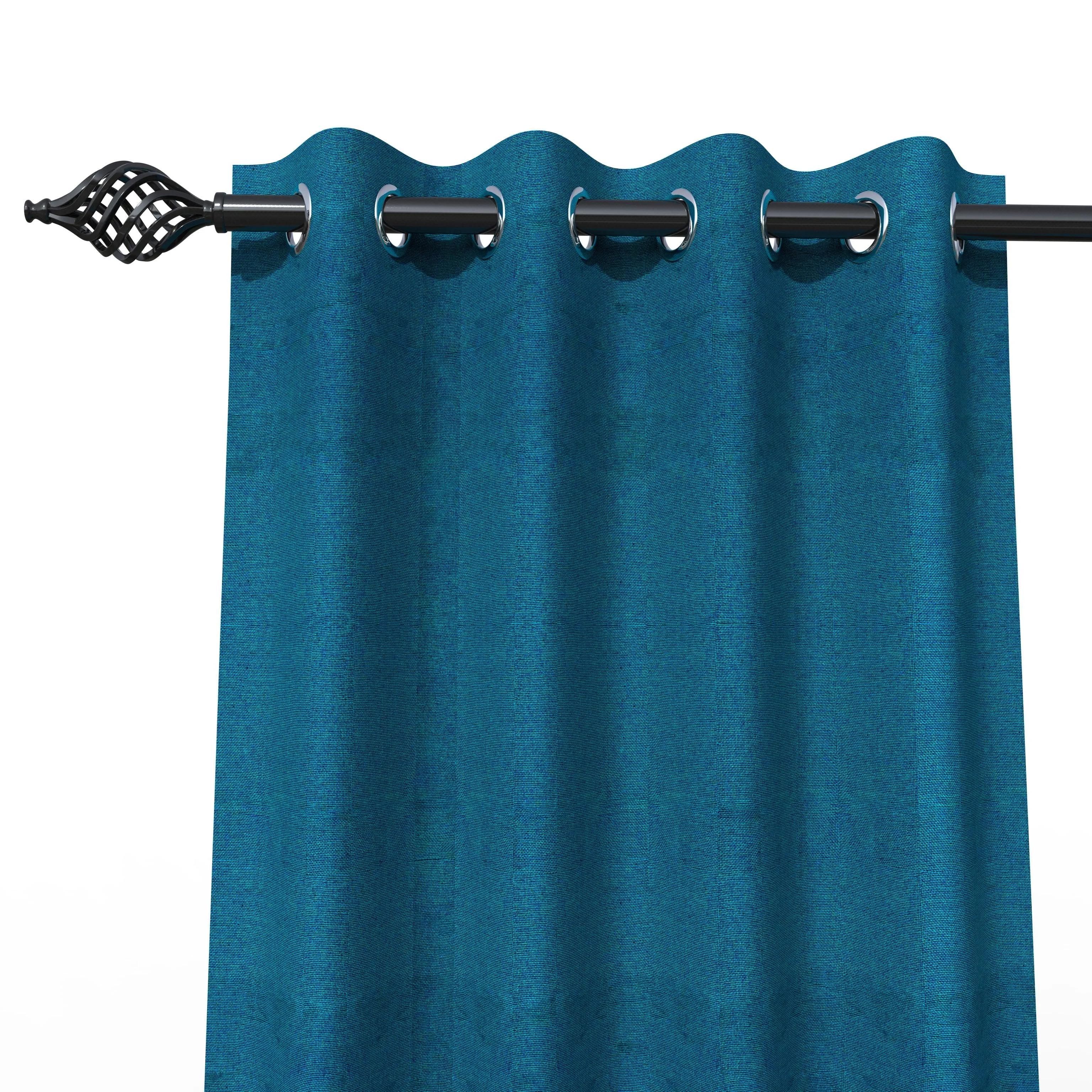Fabrahome Light Filtering 7 Ft Rectangular Jute Fabric Curtain ( Blue )