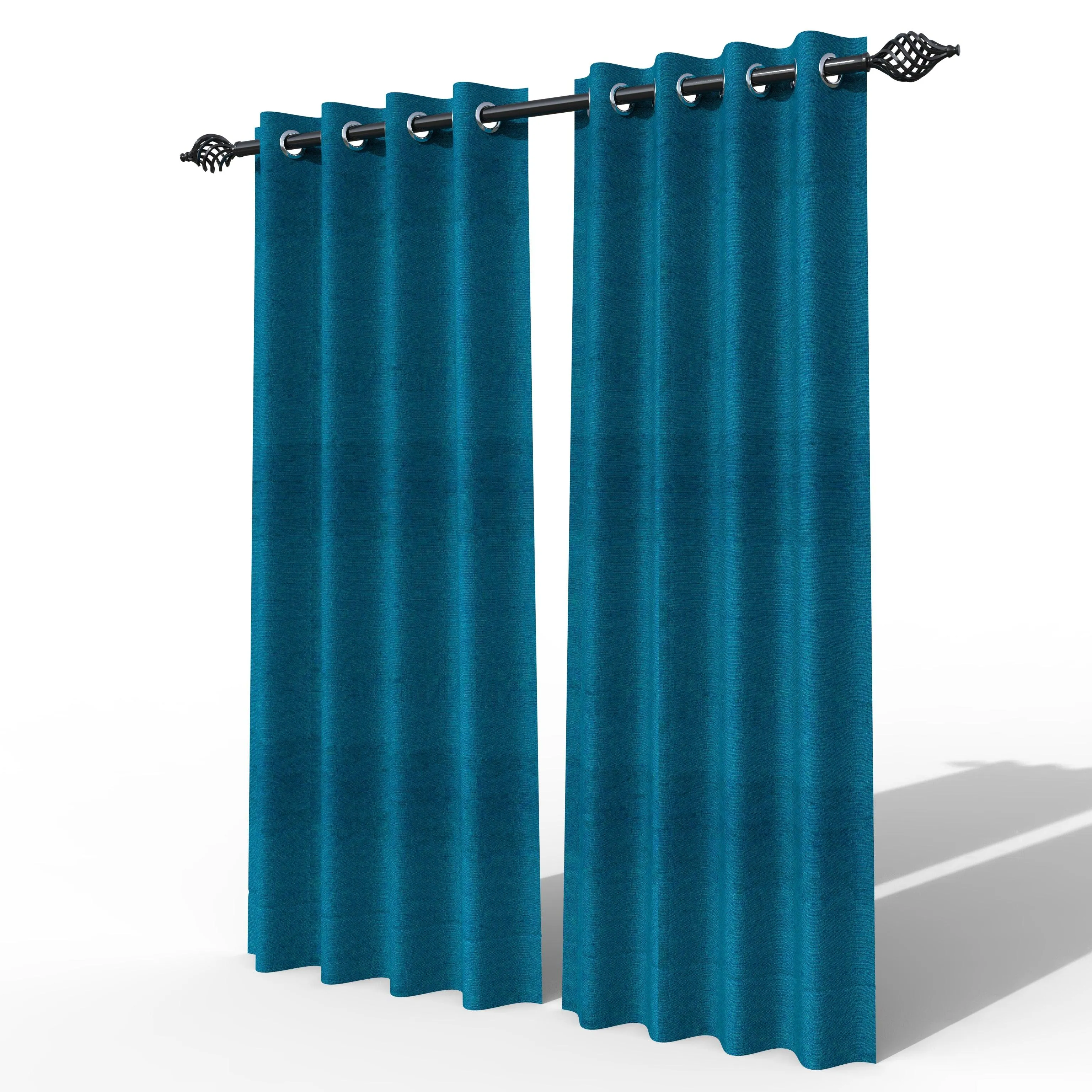 Fabrahome Light Filtering 7 Ft Rectangular Jute Fabric Curtain ( Blue )