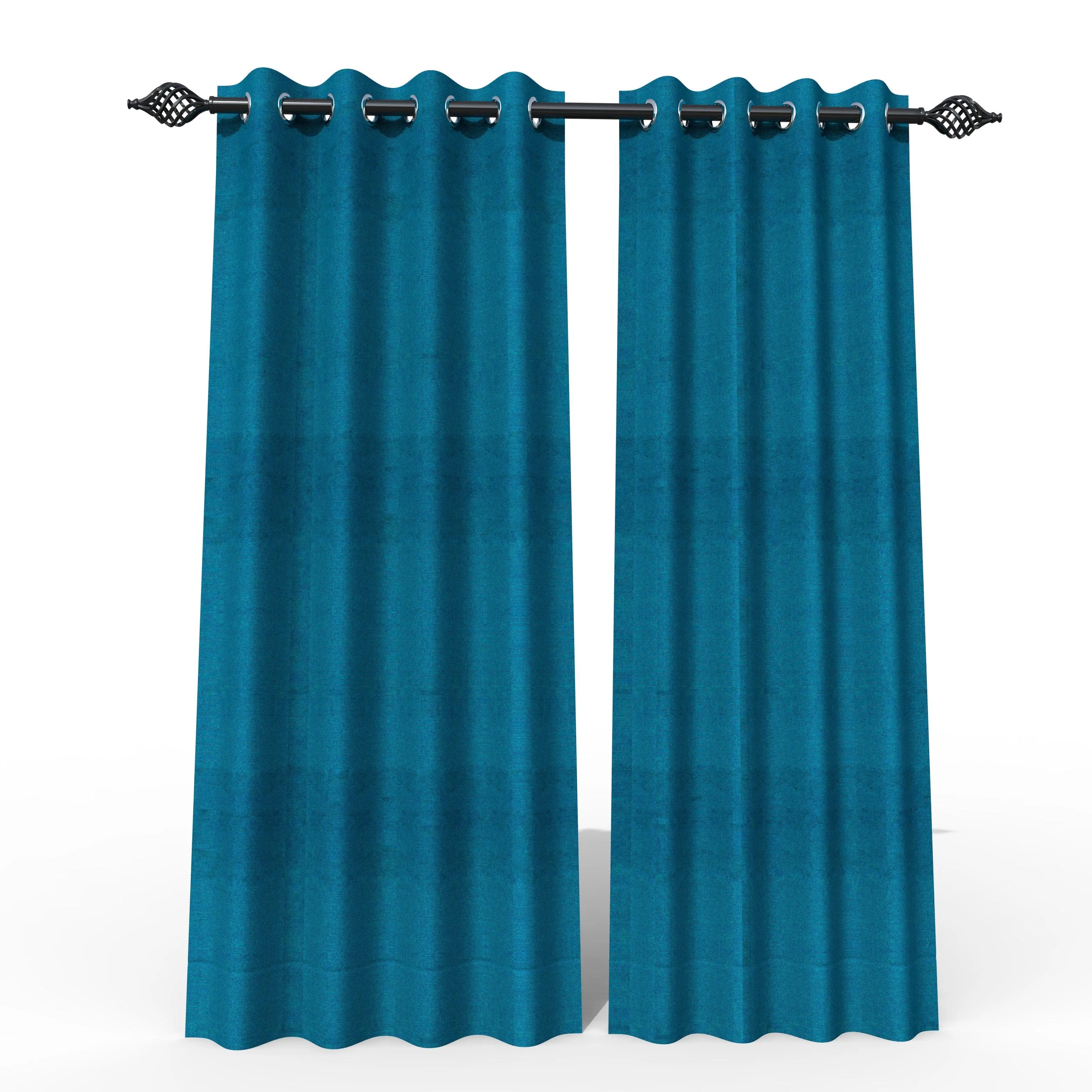 Fabrahome Light Filtering 7 Ft Rectangular Jute Fabric Curtain ( Blue )