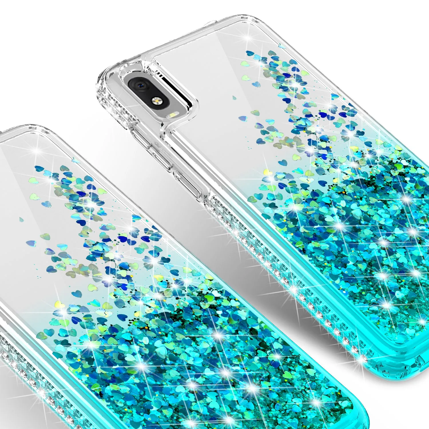 For Alcatel Jitterbug Smart3 / Lively Smart Case Liquid Glitter Phone Case Waterfall Floating Quicksand Bling Sparkle Cute Protective Girls Women Cover for Alcatel Jitterbug Smart3 / Lively Smart W/Temper Glass - Teal