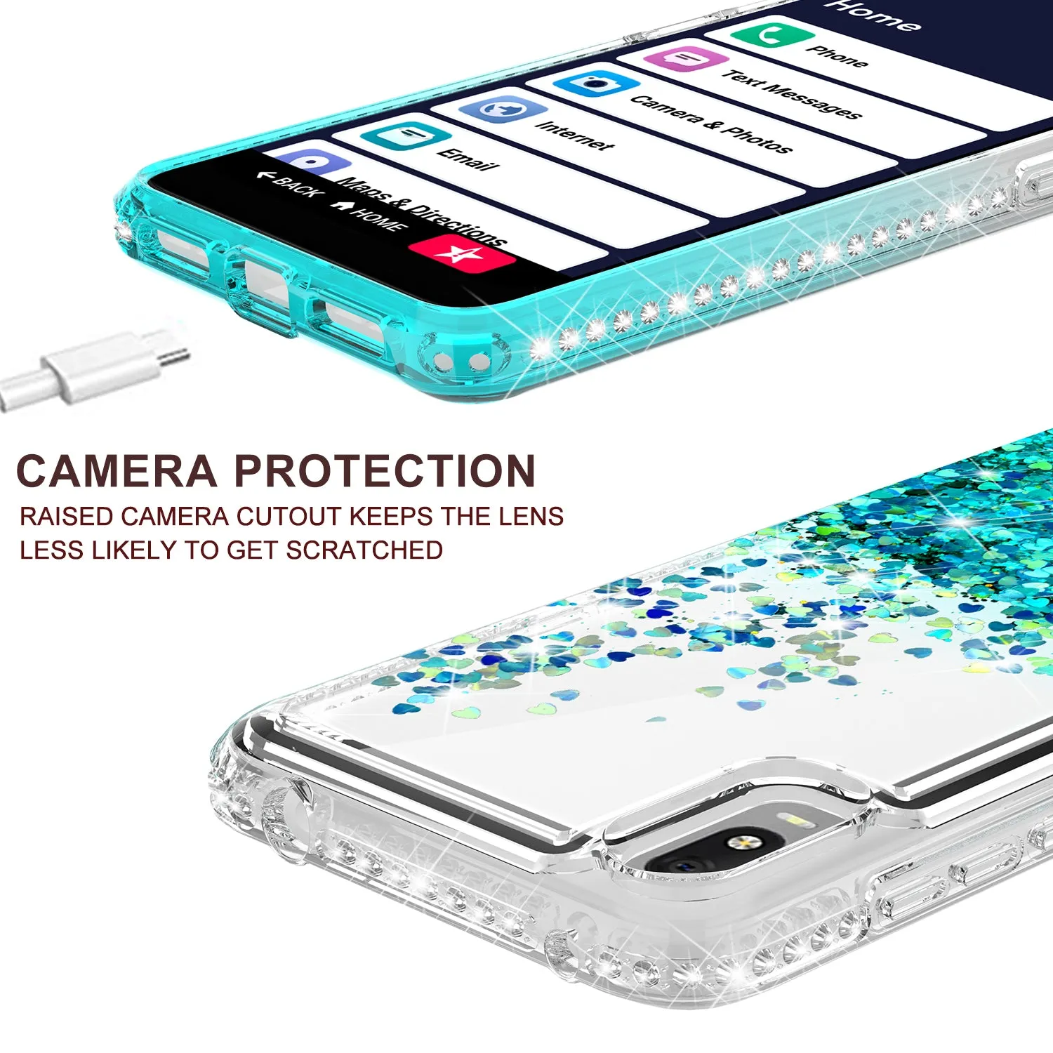 For Alcatel Jitterbug Smart3 / Lively Smart Case Liquid Glitter Phone Case Waterfall Floating Quicksand Bling Sparkle Cute Protective Girls Women Cover for Alcatel Jitterbug Smart3 / Lively Smart W/Temper Glass - Teal