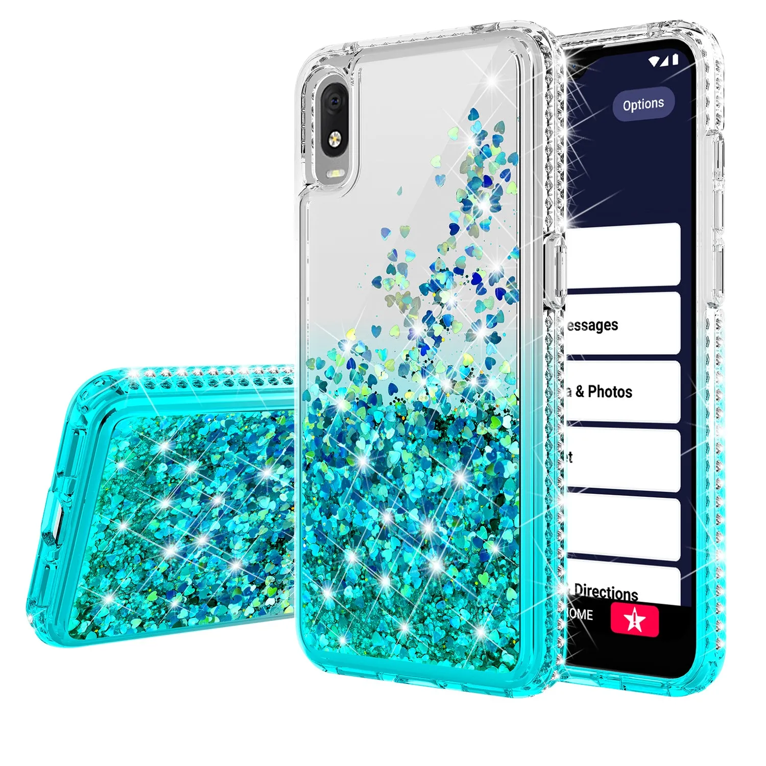 For Alcatel Jitterbug Smart3 / Lively Smart Case Liquid Glitter Phone Case Waterfall Floating Quicksand Bling Sparkle Cute Protective Girls Women Cover for Alcatel Jitterbug Smart3 / Lively Smart W/Temper Glass - Teal