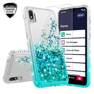 For Alcatel Jitterbug Smart3 / Lively Smart Case Liquid Glitter Phone Case Waterfall Floating Quicksand Bling Sparkle Cute Protective Girls Women Cover for Alcatel Jitterbug Smart3 / Lively Smart W/Temper Glass - Teal