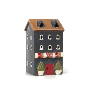 French Country Tea Light with Trees Navy 9x9x17H