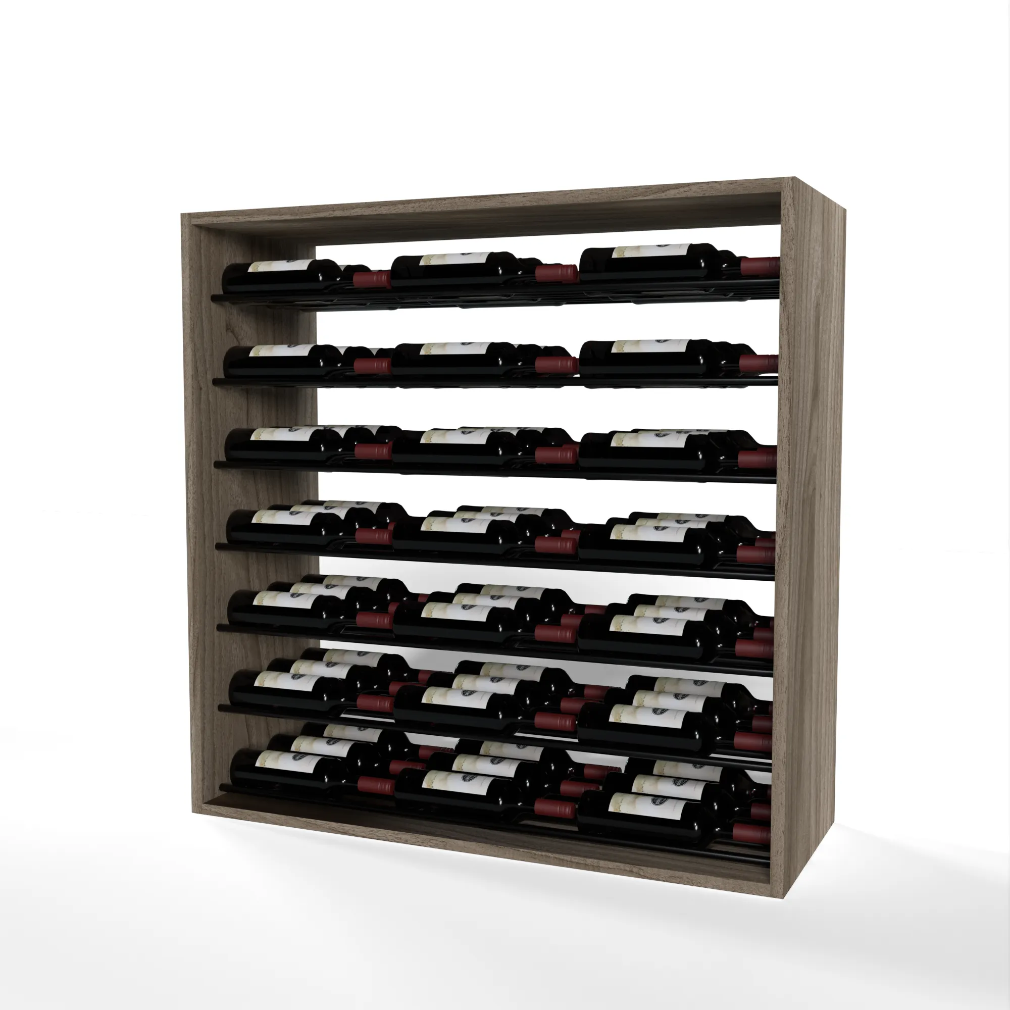 GrandCellar™ - 8 Column Full-Depth Label-Forward Horizontal Wine Display  - 36"- Black Metal Rods