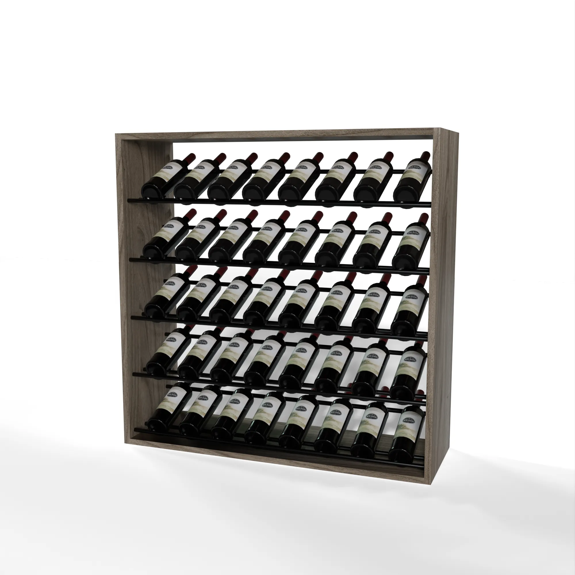 GrandCellar - 8 Column Full-Depth Label-Forward Wine Base Display - 36" - Black Metal Rods