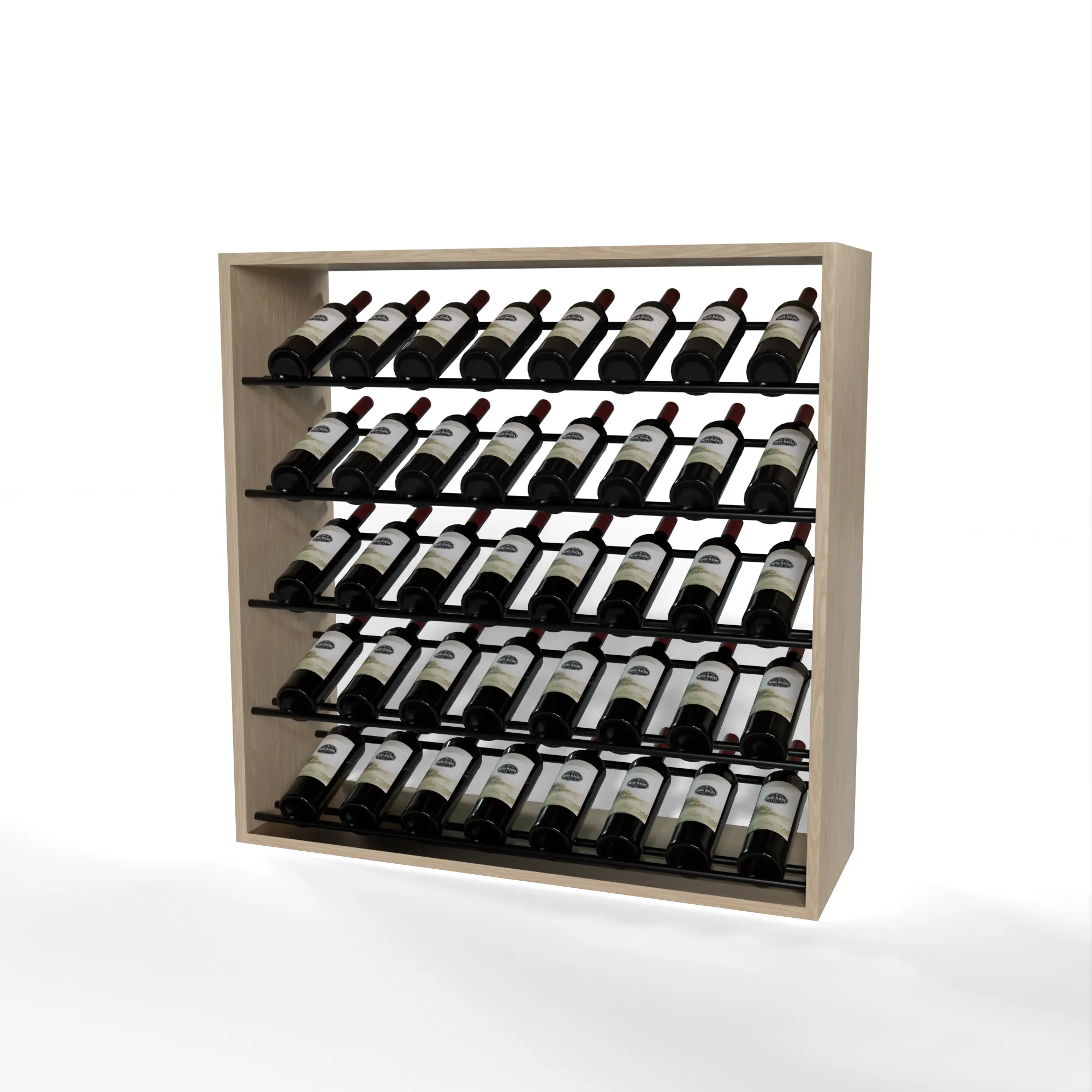 GrandCellar - 8 Column Full-Depth Label-Forward Wine Base Display - 36" - Black Metal Rods