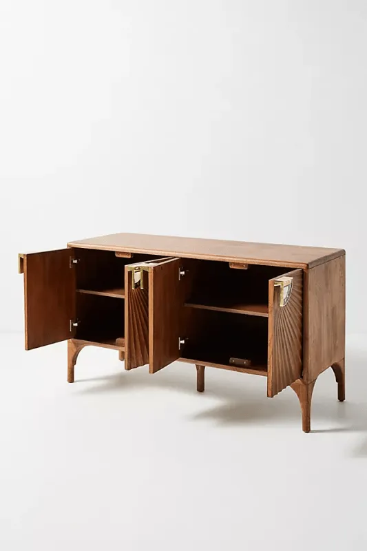 Hand Carved Daybreak Sideboard | Wooden Buffet Table in Grey Color