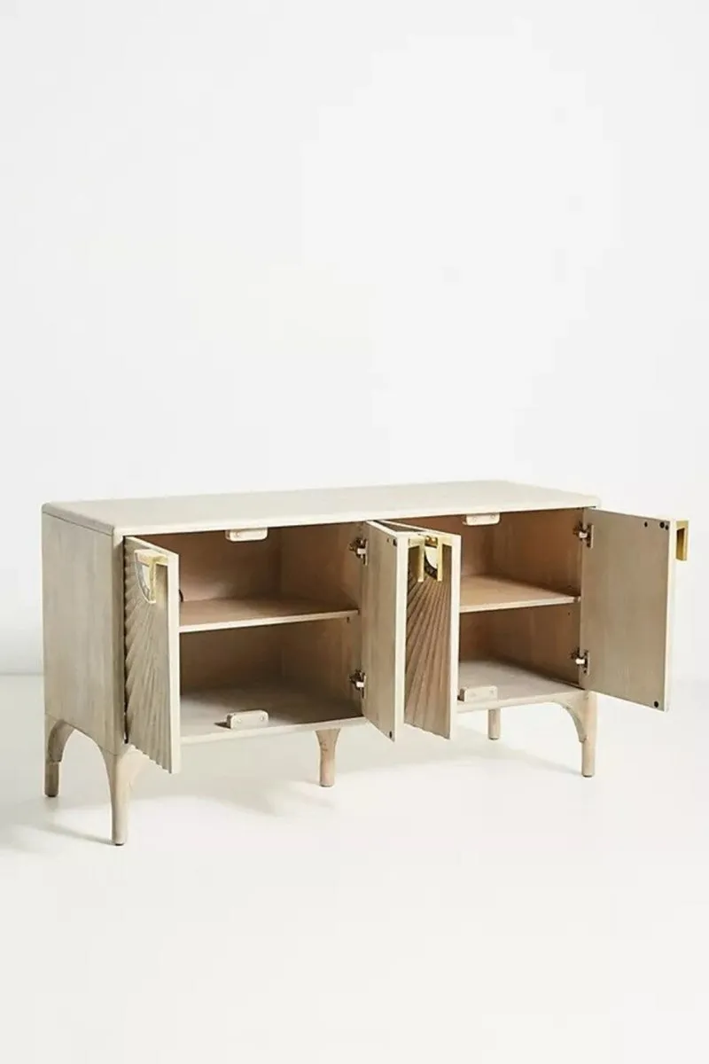 Hand Carved Daybreak Sideboard | Wooden Buffet Table in Grey Color