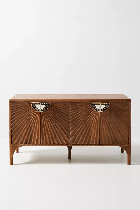 Hand Carved Daybreak Sideboard | Wooden Buffet Table in Grey Color