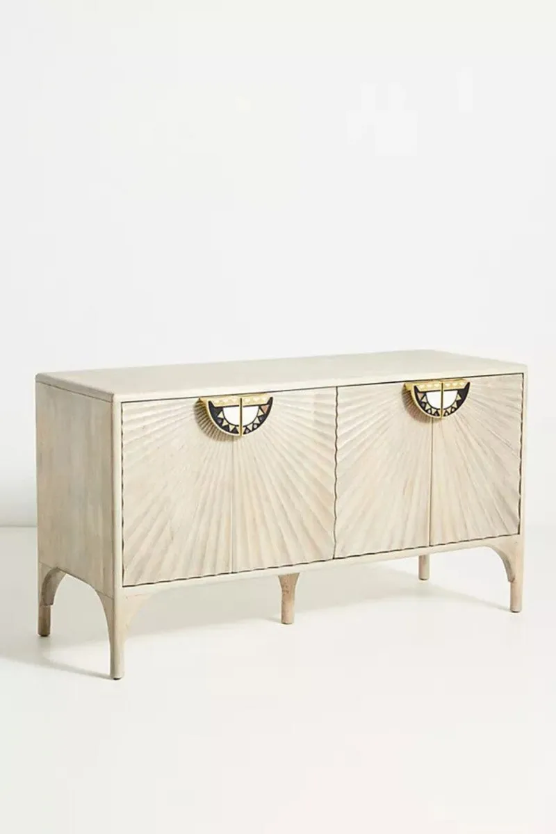 Hand Carved Daybreak Sideboard | Wooden Buffet Table in Grey Color