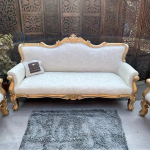 Hand Carved Teak Wood 5 Seater Sofa Set (Antique Golden Finish)