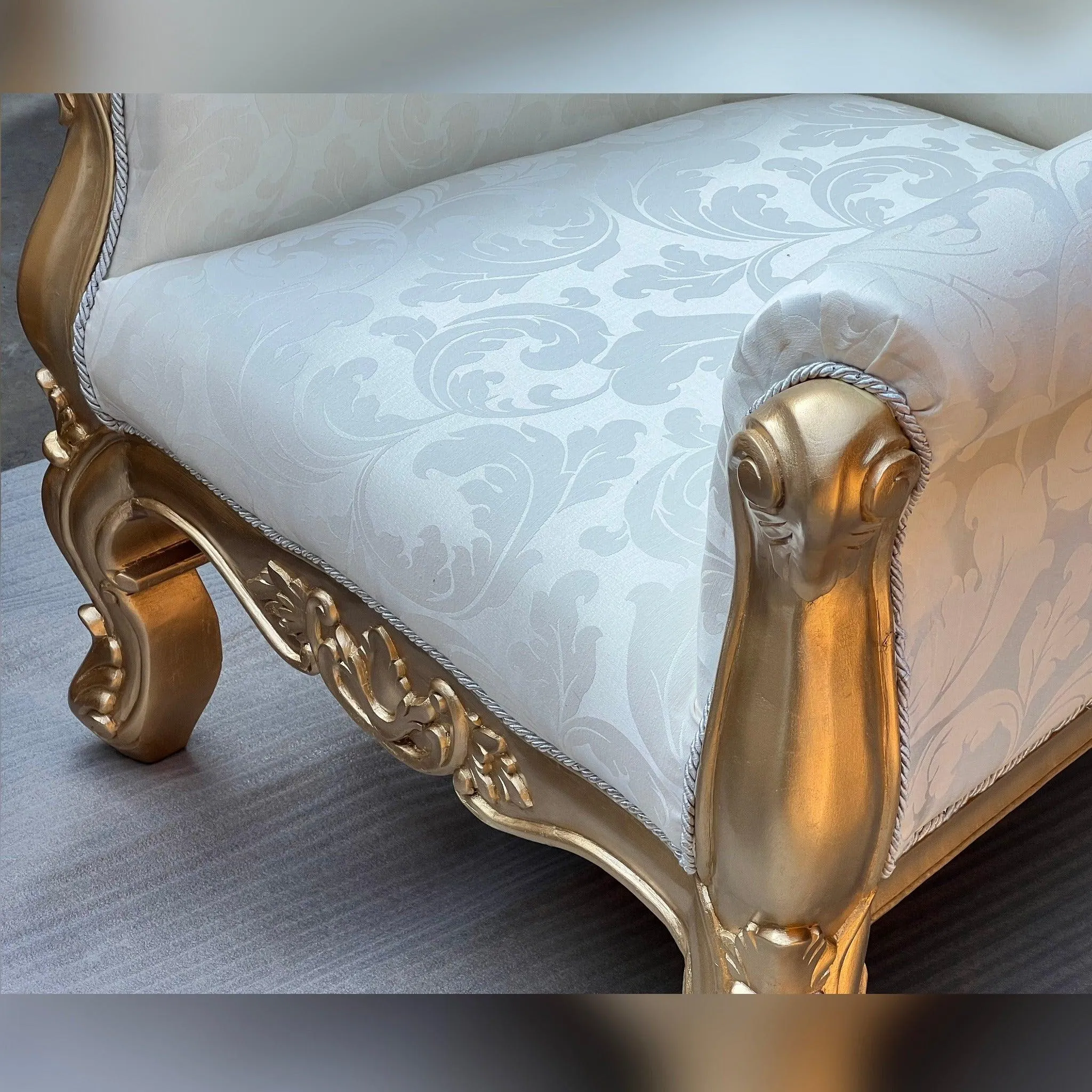 Hand Carved Teak Wood 5 Seater Sofa Set (Antique Golden Finish)