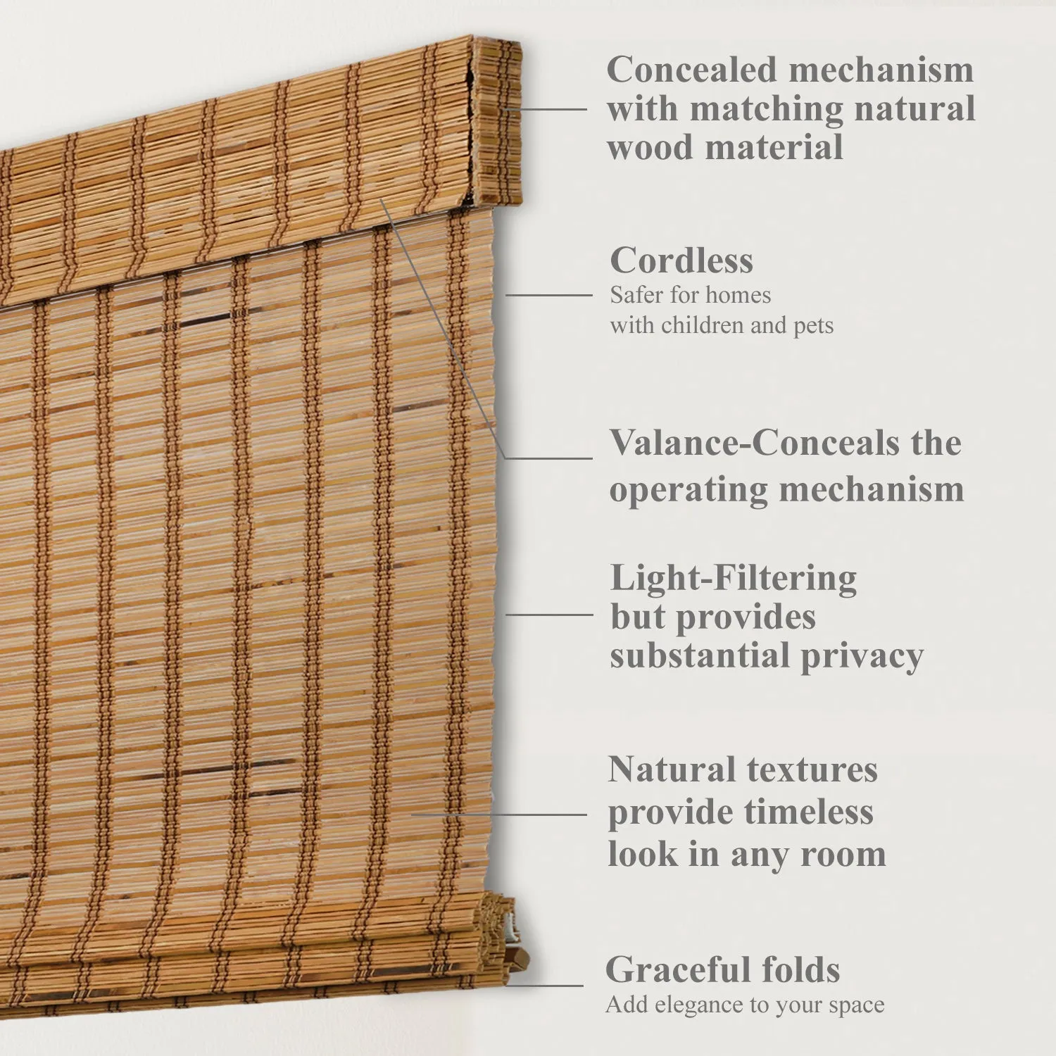 Light Filtering | Custom Natural Bamboo with Valance | Camel